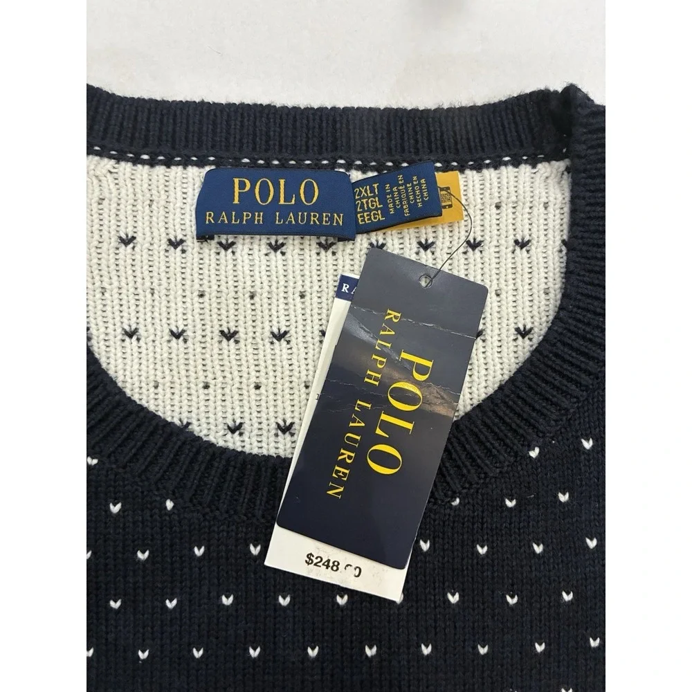 Polo Ralph Lauren Sweater Mens XXL Tall Navy Pullover Navy White Red Cabincore
